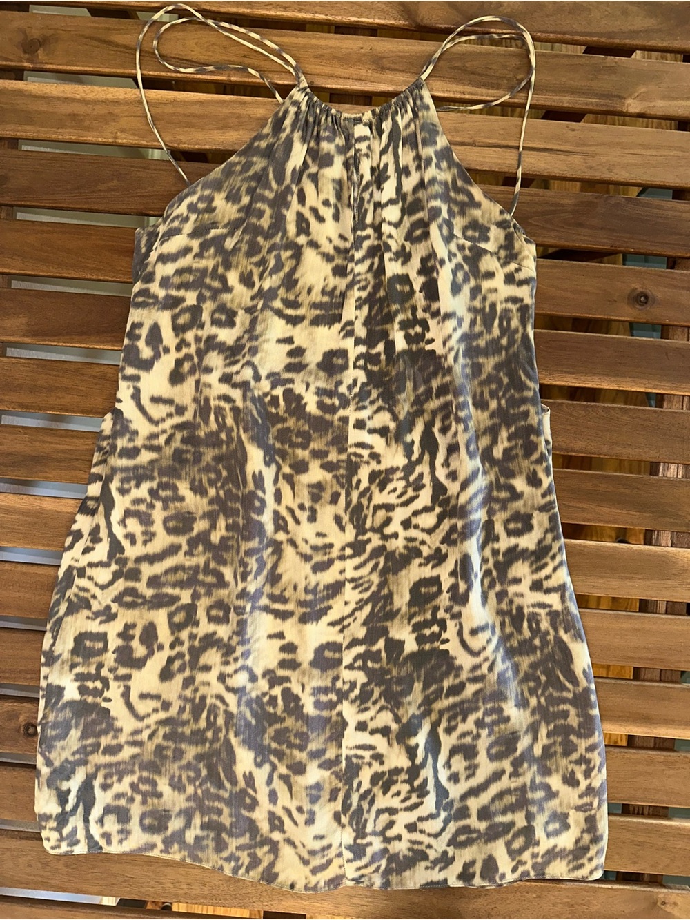 ANIMALE Leopard Print Spaghetti Strap Mini Dress - Neutral Tones 100% Silk SZ: S
